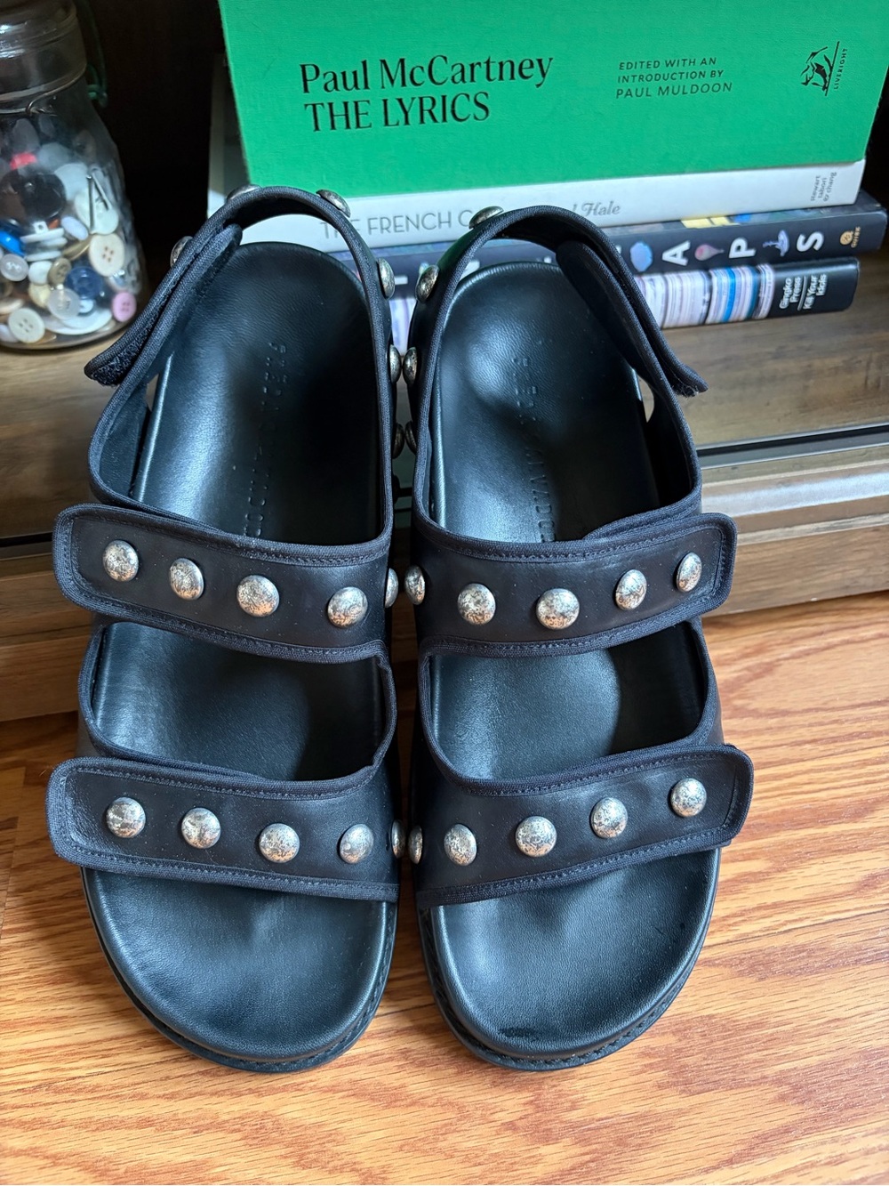 Freda Salvador Black Studded Triple-Strap Leather Sandals